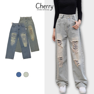 Quần jean nữ ống rộng CHERRY, quần bò rách gối giá rẻ che khuyết điểm tôn dáng T064