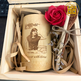 Set quà tặng ý nghĩa và ấn tượng - Full bộ cốc tre, muỗng, ống hút và hộp quà (Khắc theo yêu cầu) - Quà sinh nhật nam nữ