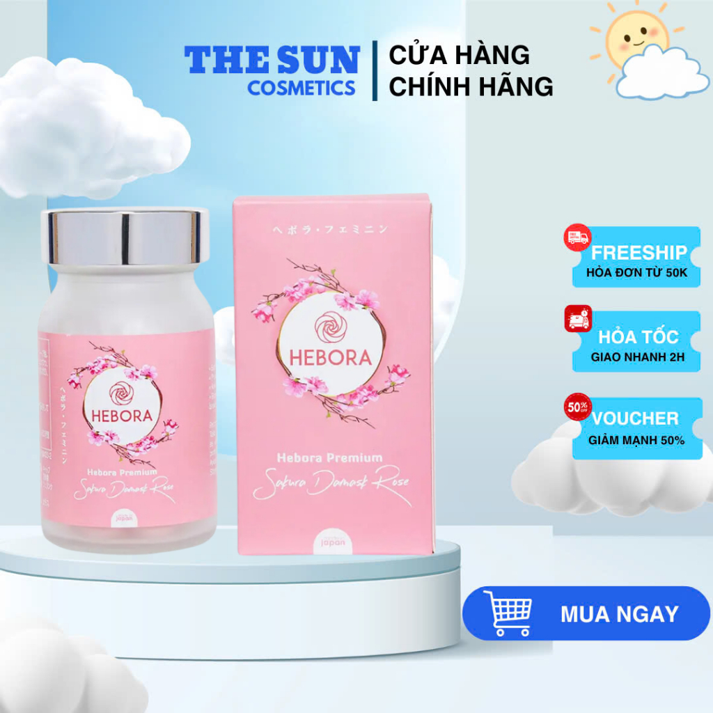 Viên Uống Tỏa Hương Thơm Cơ Thể Hebora Premium Sakura Damask Rose - 60 Viên