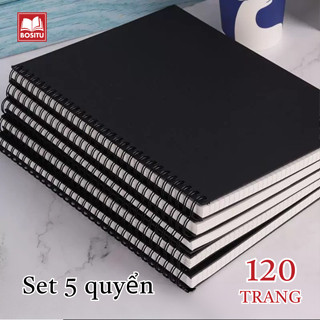  Set 5 sổ lò xo bìa kraft - Sổ tay bìa nâu đen giấy chống lóa 80gsm kẻ ngang  kẻ caro văn phòng phẩm 