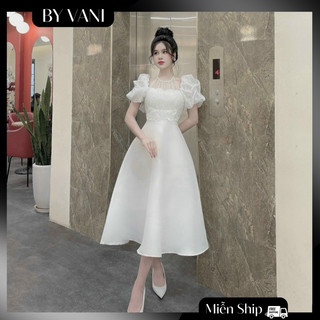Váy dự tiệc cổ yếm đính hoa tay tơ M60 _ BY VANI