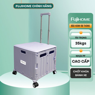 Xe kéo đi chợ gấp gọn FUJIHOME PT-45F tải trọng 35kg, có khóa bánh xe, chất liệu nhựa pp cao cấp