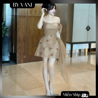 Váy tafta pha tơ nhún eo lệch tà đi tiệc sang chảnh M102 _BY VANI