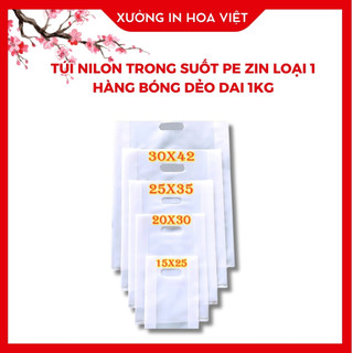 Túi nilon trong suốt PE zin loại 1 hàng bóng dẻo dai 1kg  (nhận in túi thiết kế theo yêu cầu- free thiết kế)