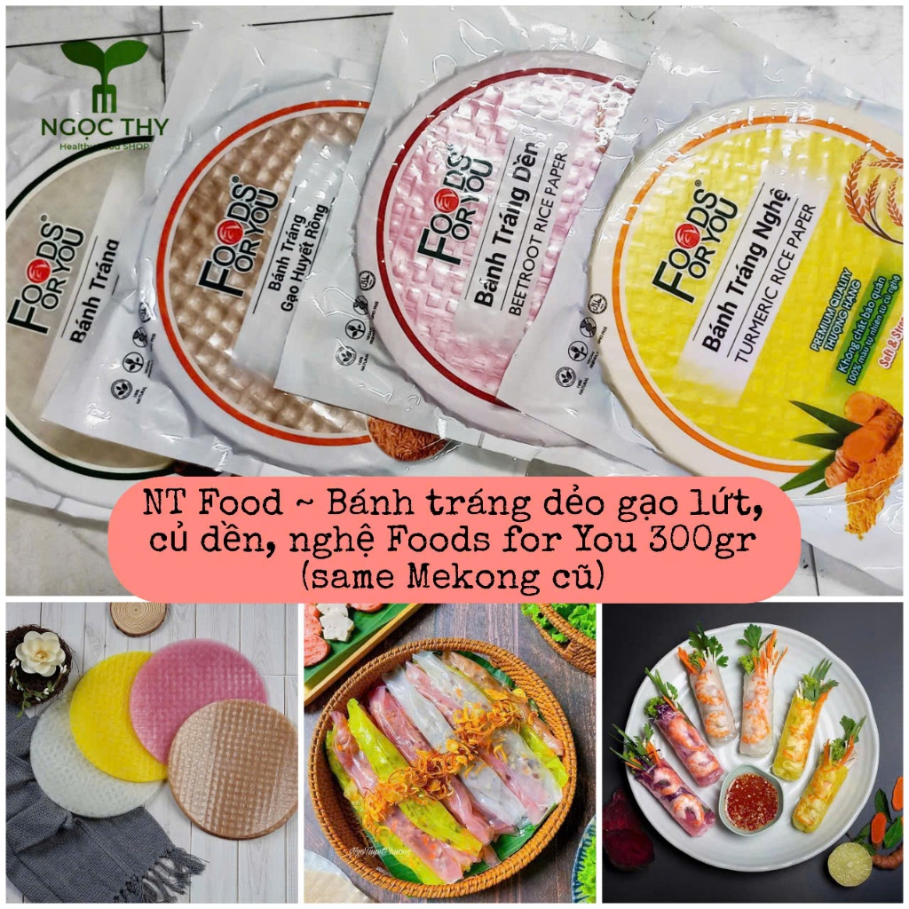 Bánh tráng gạo lứt và bánh tráng cuốn rau củ Foods for You 300gr (brand Mekong cũ)