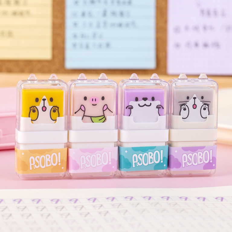 Bộ tẩy mèo mèo chó heo  size to kèm hộp T83 cute tẩy dễ thương