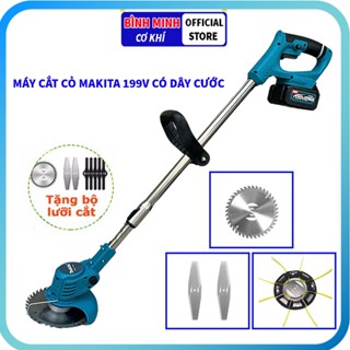 Máy cắt cỏ pin MAKITA 199V, máy cắt cỏ cầm tay mini CÓ LƯỠI CƯỚC, lõi đồng 100%, tặng 9 lưỡi cắt