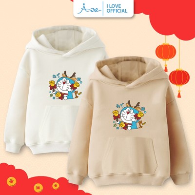 AORE-Áo hoodie cho bé DORAEMON, Áo nỉ phối túi có mũ NOEL chất mềm mịn, co giãn hình Christmas cho bé 10-29kg