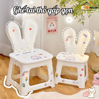 (TẶNG STICKER) Ghế Nhựa Tai Thỏ Trẻ Em Có Tựa Lưng Gấp Gọn, Ghế Đẩu 2 Kích Thước Cho Mẹ Và Bé Chống Trơn Trượt