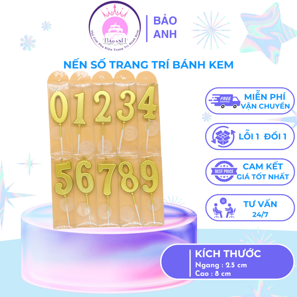 { Combo 2} Đèn Cầy Nhũ sinh nhật trang trí bánh, nến số nhũ sinh nhật