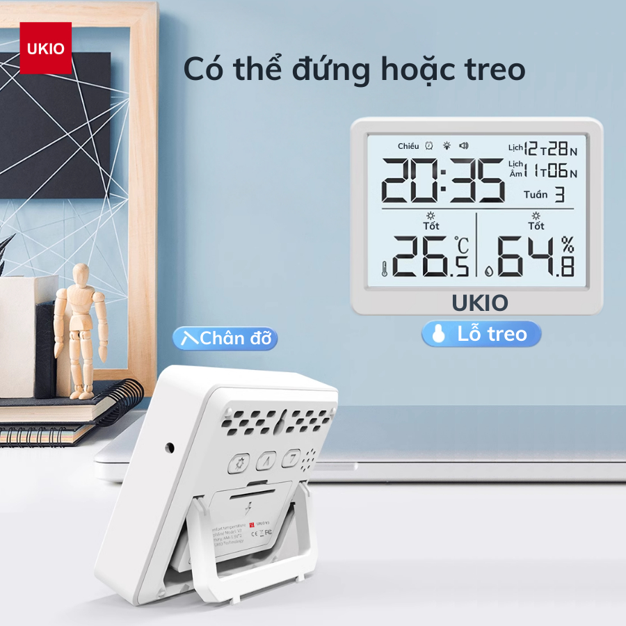 Nhiệt kế đo nhiệt độ, độ ẩm phòng UKIO đèn nền cảm biến thông minh, báo thức, đo trạng thái cho bé | BigBuy360 - bigbuy360.vn