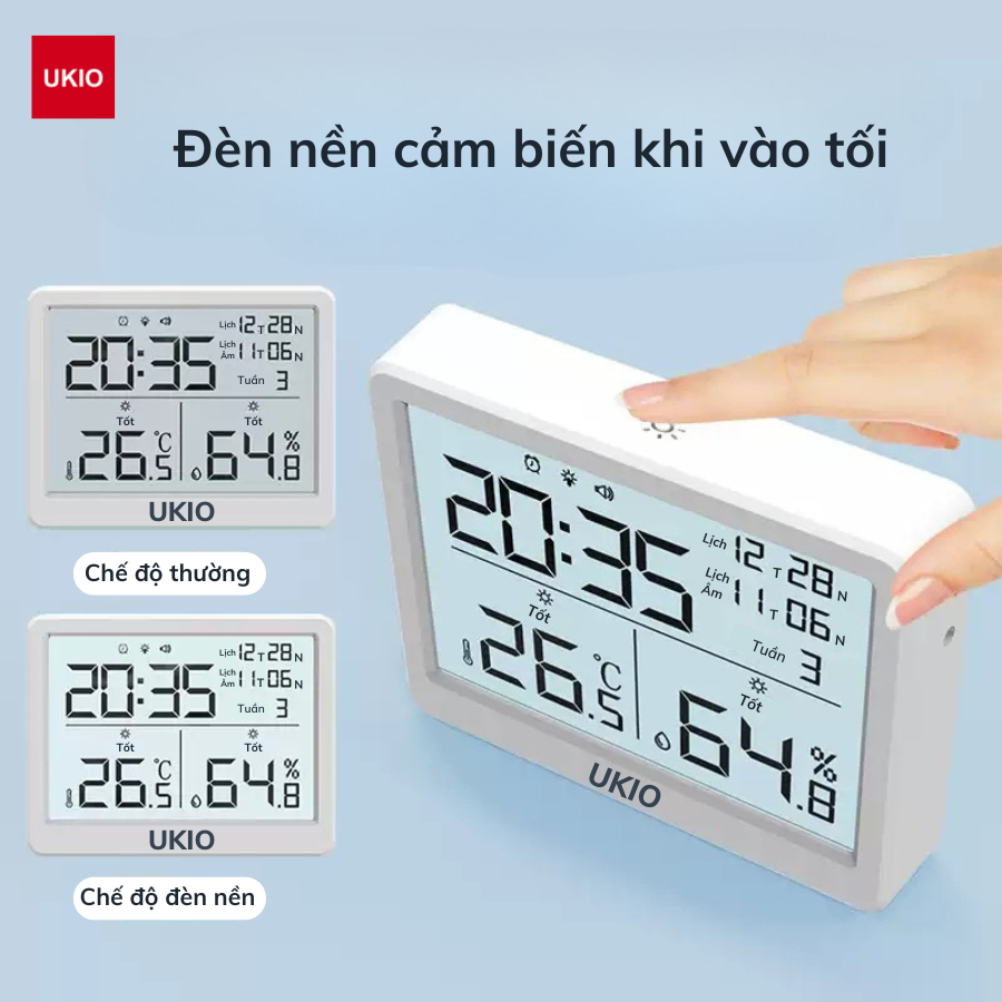 Nhiệt kế đo nhiệt độ, độ ẩm phòng UKIO đèn nền cảm biến thông minh, báo thức, đo trạng thái cho bé | BigBuy360 - bigbuy360.vn