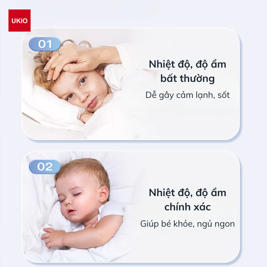 Nhiệt kế đo nhiệt độ, độ ẩm phòng UKIO đèn nền cảm biến thông minh, báo thức, đo trạng thái cho bé | BigBuy360 - bigbuy360.vn