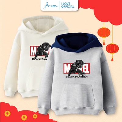 ILOVE Áo hoodie siêu nhân BLACK PANTHER, áo dài tay phối túi có mũ chất nỉ da cá mềm mịn, co giãn cho bé trai từ 10-29kg