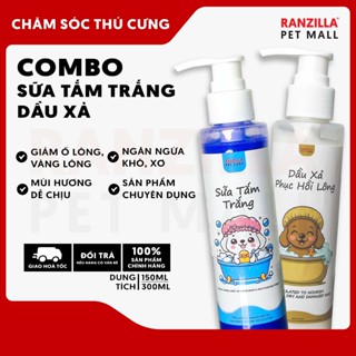 Combo Sữa Tắm Trắng và Dầu Xả Ranzilla Pet Care 150ml/300ml, Dưỡng Lông, Giảm Ố, Phục Hồi Lông Khô