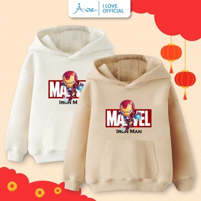 ILOVE Áo hoodie IRON MAN-MARVEL, áo dài tay phối túi SIÊU ANH HÙNG chất nỉ da cá mềm mịn, co giãn cho bé trai 10-29kg
