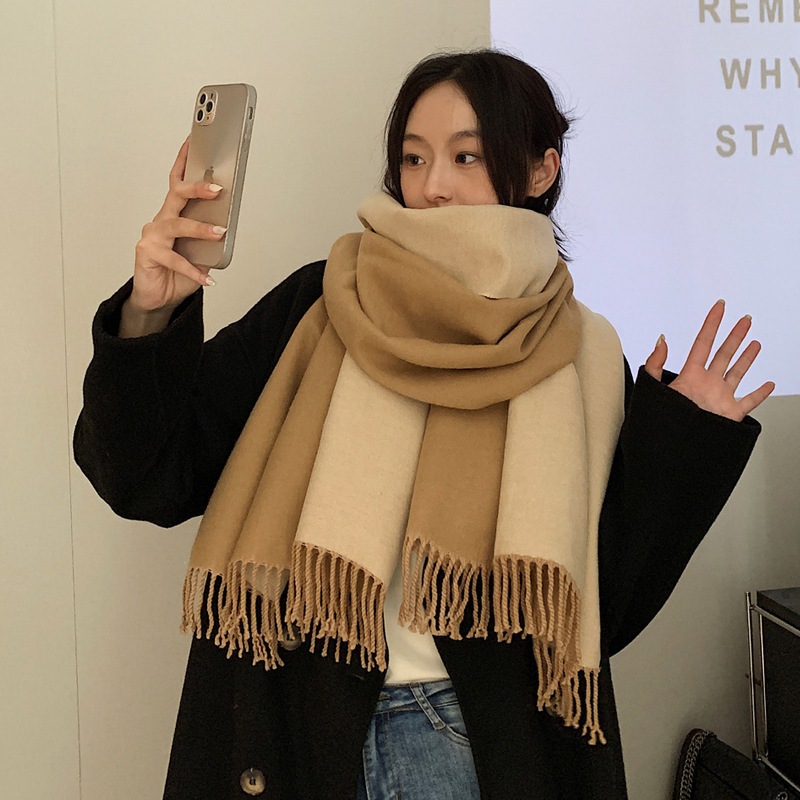 Khăn choàng 200x70cm hai màu hai mặt chất Cashmere dạ len mềm mịn Khăn Choàng Cổ mùa thu đông