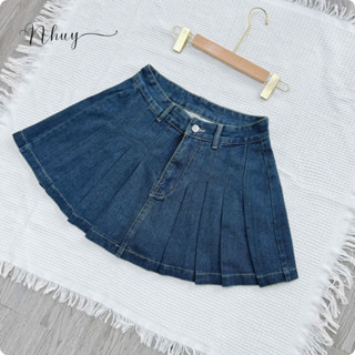 Chân váy jeans dập ly bigsize nữ chất jeans mềm không co giãn dáng ngắn có quần bảo hộ - CV417