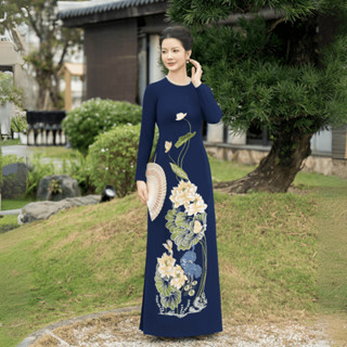 Áo dài trung niên nữ thiết kế LYBEE LV961 tặng mẹ chất lụa vân nam cao cấp họa tiết sang trọng