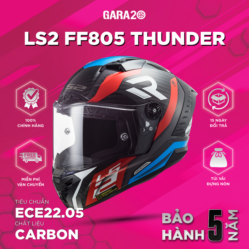 Mũ Bảo Hiểm Fullface LS2 FF805 Thunder Racing Carbon Chuẩn ECE22.05 Đi Xe Máy Mô Tô PKL [Chính Hãng]