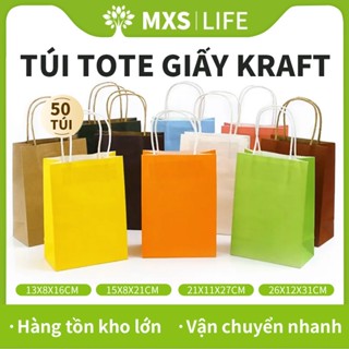 Combo 50 túi giấy kraft có quai cao cấp nhật bản, túi giấy xi măng, túi kraft, túi đựng quà tặng