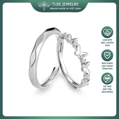 Nhẫn đôi bạc TLEE  hồ điệp uyên ương đính đá gắn kết TLEE JEWELRY ND0119