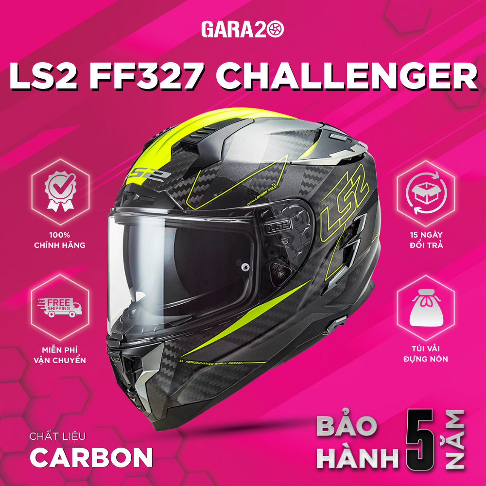 Mũ Bảo Hiểm Fullface LS2 FF327 Challenger Carbon Hai Kính Chuẩn ECE22.05 Đi Mô Tô PKL [Chính Hãng]