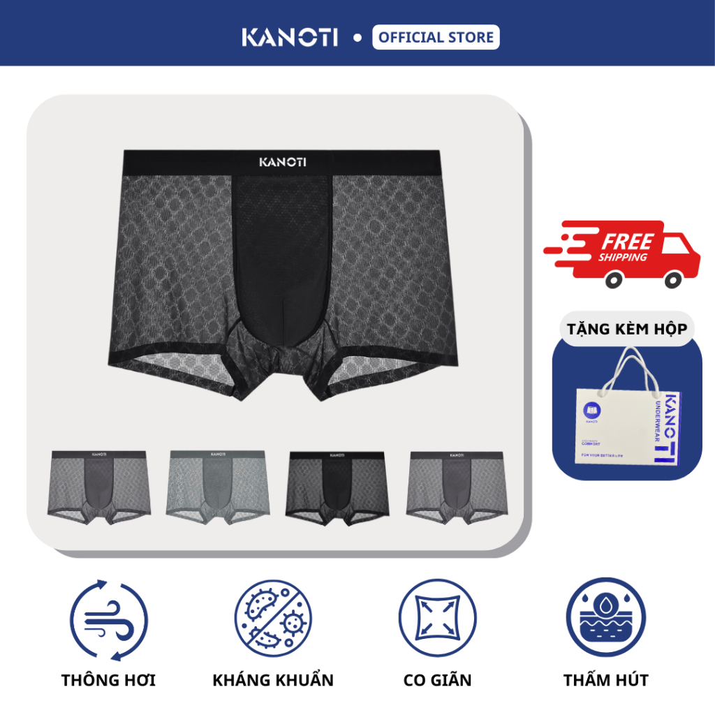 GREYCIE x KANOTI Combo 5 Quần lót nam thun lạnh thông hơi, quần sịp đùi nam không đường may, kháng k