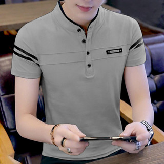 Áo thun nam cổ tàu, cổ trụ ngắn tay vải cotton poly chống nhăn skymen fashion MKT4710