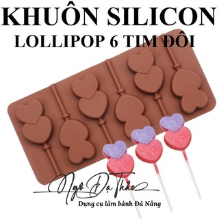 AKSHOPDANANG 2501.302 - Khuôn silicone kẹo mút lollipop 6 tim đôi