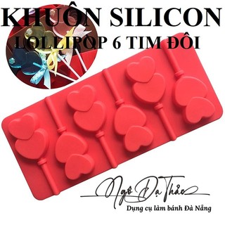 AKSHOPDANANG 2501.302 - Khuôn silicone kẹo mút lollipop 6 tim đôi