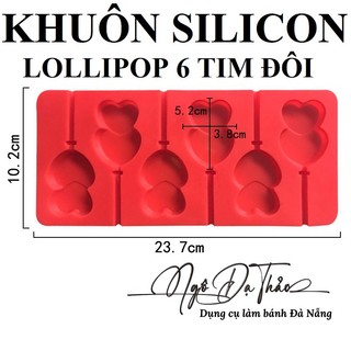AKSHOPDANANG 2501.302 - Khuôn silicone kẹo mút lollipop 6 tim đôi