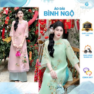 Áo dài Organza thêu hoa 4 tà, mẫu Áo Dài Cảnh Nghi Xéo Xọ BST Tết 2025
