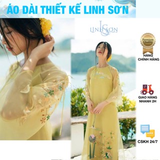 Áo Dài Cảnh Khuê Thiết Kế Dáng Suông 4Tà Xéo Xọ chất vải tơ cao cấp họa tiết Hoa Xuân - Áo Dài Thiết Kế Linh Sơn