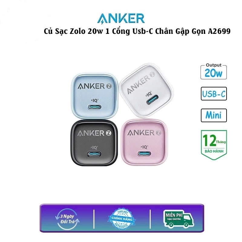 Củ sạc nhanh Anker Zolo 20W 1 cổng USB-C hỗ trợ PD QC 3.0 A2699 hỗ trợ iP Android