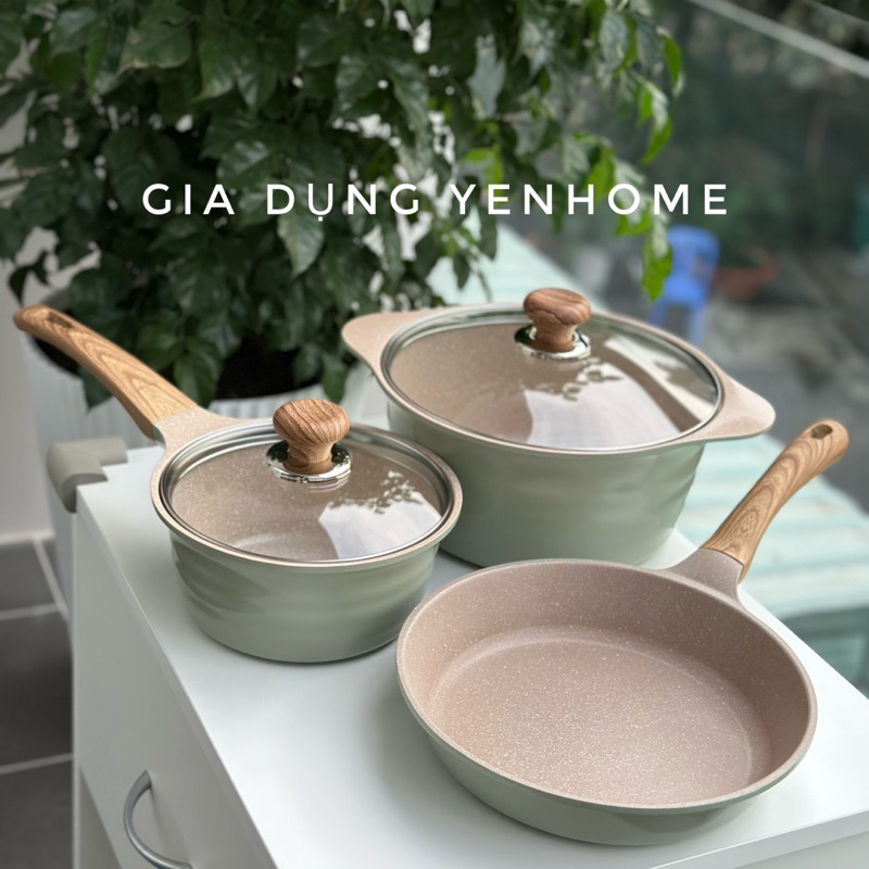BỘ 3 NỒI CHẢO CAO CẤP ECORAMIC SỬ DỤNG BẾP TỪ, BẾP HỒNG NGOẠI, BẾP GAS
