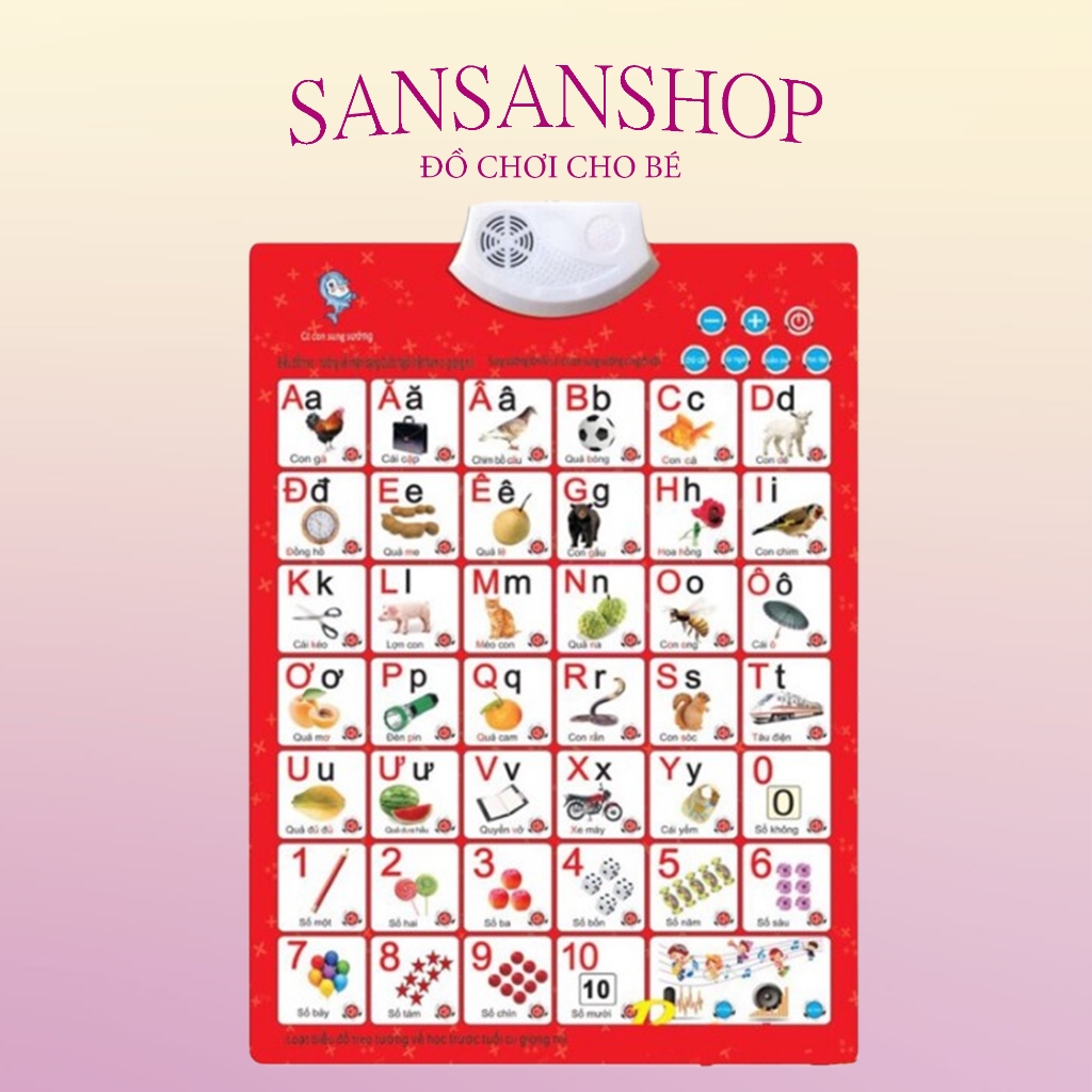 Bảng chữ cái và số tiếng việt điện tử treo tường cho bé, bảng học có giọng nói giúp bé phát triển