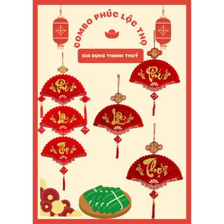  combo 3 quạt phúc lộc thọ khánh quạt nhung trang trí tết 2025 