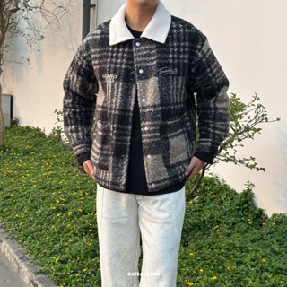 Áo Khoác dạ Nam cổ bẻ BT kẻ Houndstooth, áo phi công pilot phối túi nắp 2 màu cao cấp - GATE6 - 4900