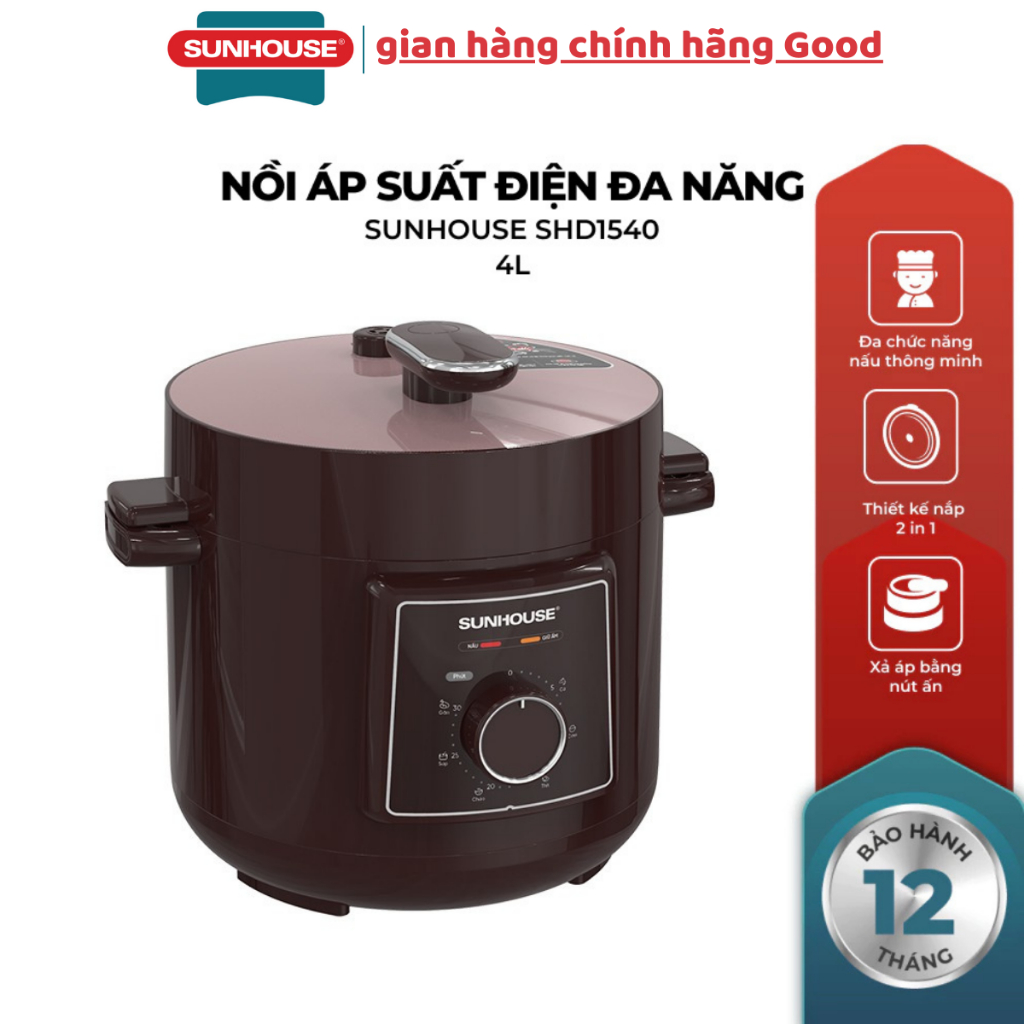 NỒI ÁP SUẤT ĐIỆN ĐA NĂNG SUNHOUSE SHD1540 ,dung tích 4l -  Hàng chính hãng bảo hành 12 tháng