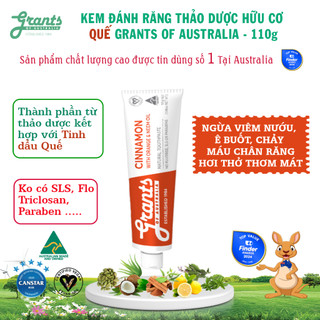  Kem đánh răng thảo dược hữu cơ quế Grants 110g -Ngừa viêm nướu chảy máu chân răng hơi thở thơm mát 
