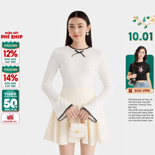 Áo Thun Kiểu Crop MARC FASHION Tay Dài Viền Ren Đính Nơ Ngực - FAST076323