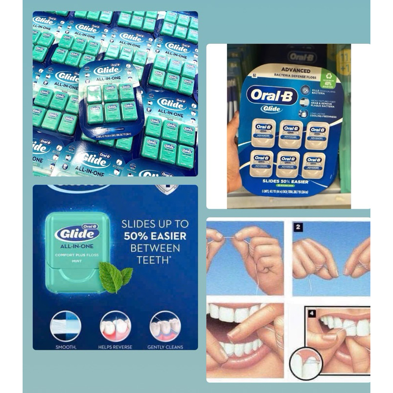 Tăm chỉ nha khoa Oral-B Glide Advanced Multi Protection Floss Clean Mint chuẩn Mỹ hộp 44m