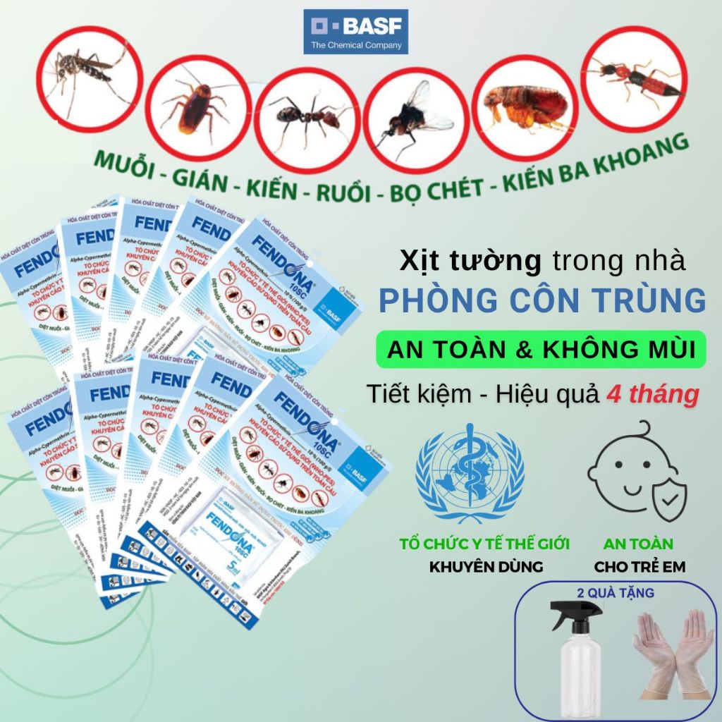  10 gói Thuốc diệt gián muỗi ruồi kiến Fendona 10SC 5ml Hợp Trí không mùi an toàn xịt côn trùng trong nhà 