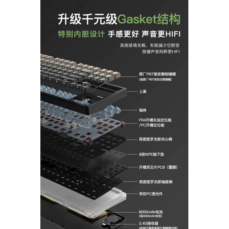 Bàn Phím Cơ Không Dây Riccks RS8 V2 - 3 Mode | Mạch Xuôi | Led RGB+Led viền | Full Foam,Full Mod | QMK-VIA | BigBuy360 - bigbuy360.vn