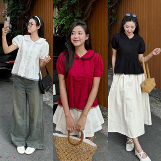 [RÁCH STORE] Áo Babydoll - 494 - Cổ Sen - Dập Li - Viền Ren