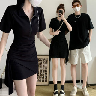 Set đồ thun cặp đi dạo phố đen đấp tà hách dáng che khuyết điểm xinh - Đồ đôi Forever Couple Store | Tiệm Đồ Đôi