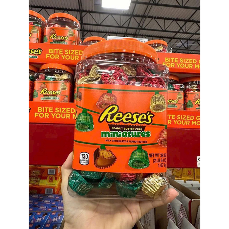🍫🥜 SOCOLA REESE’S PEANUT BUTTER CUPS MINIATURES MILK CHOCOLATE & PEANUT BUTTER DẠNG HỘP NẮP VẶN 1.07