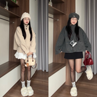 Áo khoác DẠ cổ Dựng dáng lửng Hai Túi Bazic onee