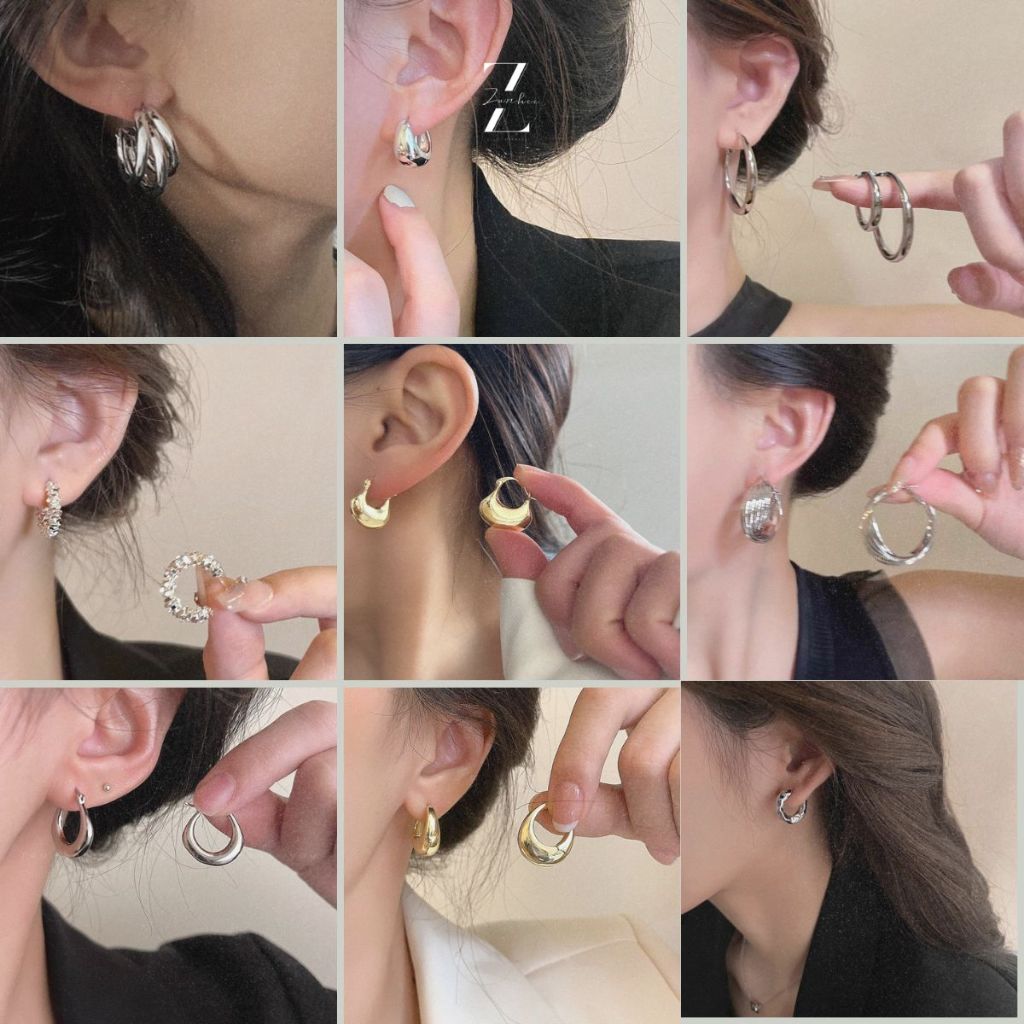 Khuyên Tai Đơn Giản Màu Bạc Vàng Sang Trọng  ZBTDG01